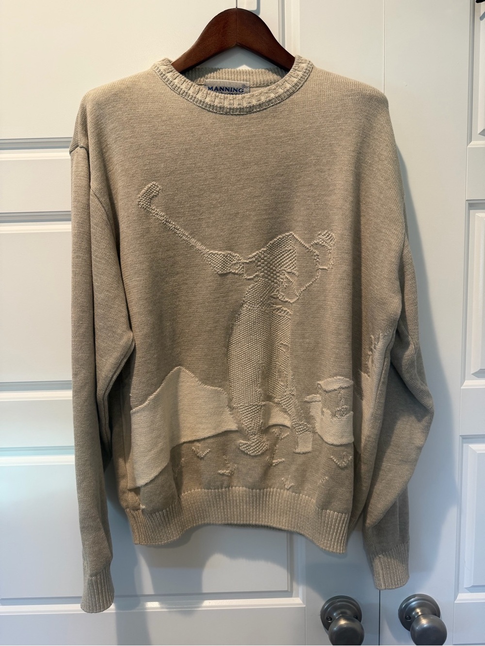 Vintage Manning Canada Golfer Knit Sweater Heather Oatmeal Grandpacore Medium